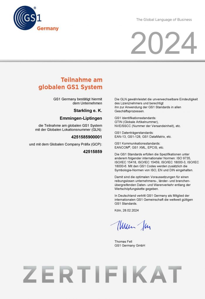 GS1 Germany - GS1 Zertifikat
